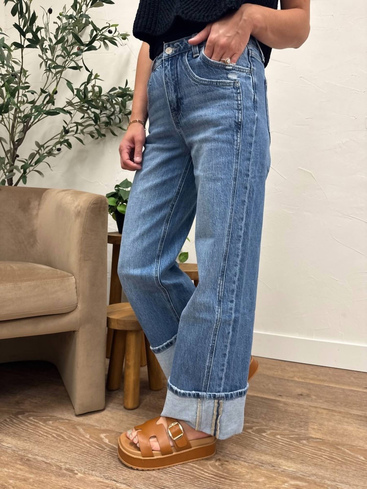VERVET BY FLYING MONKEY High Rise Baggy Wide Leg Jeans in med wash - women's jeans - alternate view