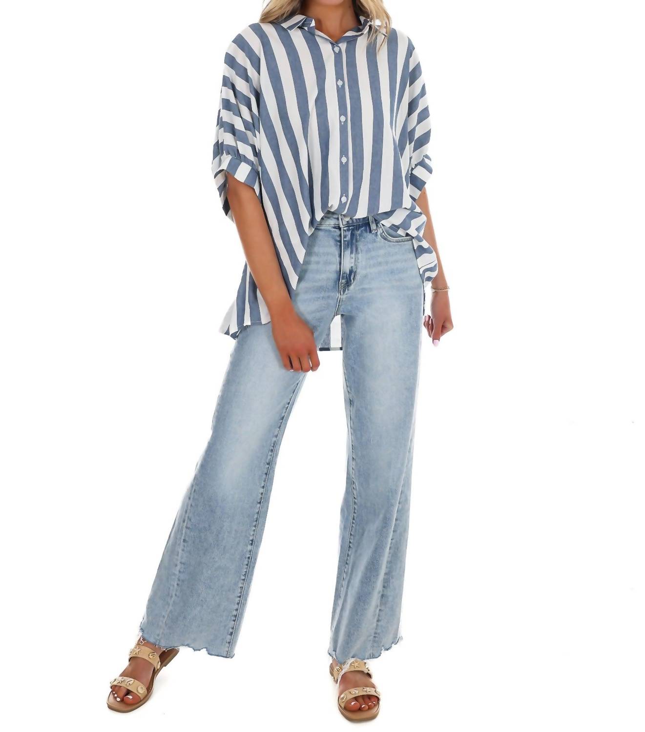 Day + Moon - Because of You Stripe Button Down Top