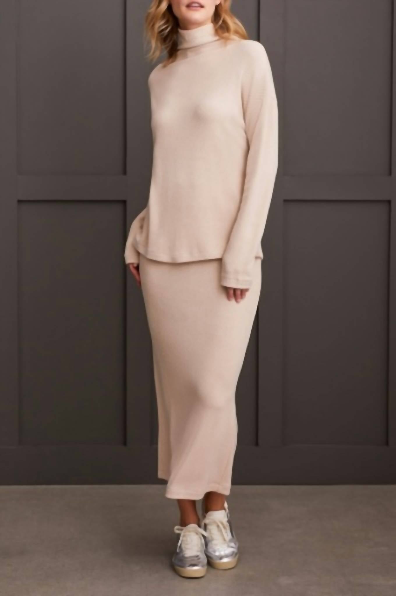 Tribal - Loose Fit Drop Shoulder Funnel Neck Top