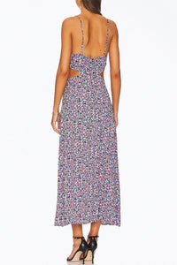 HANNA FLORAL-PRINT CUTOUT CREPE MIDI DRESS