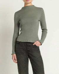 Nation LTD Brenna Mock Neck Top in castor grey 1 - women's long sleeve top