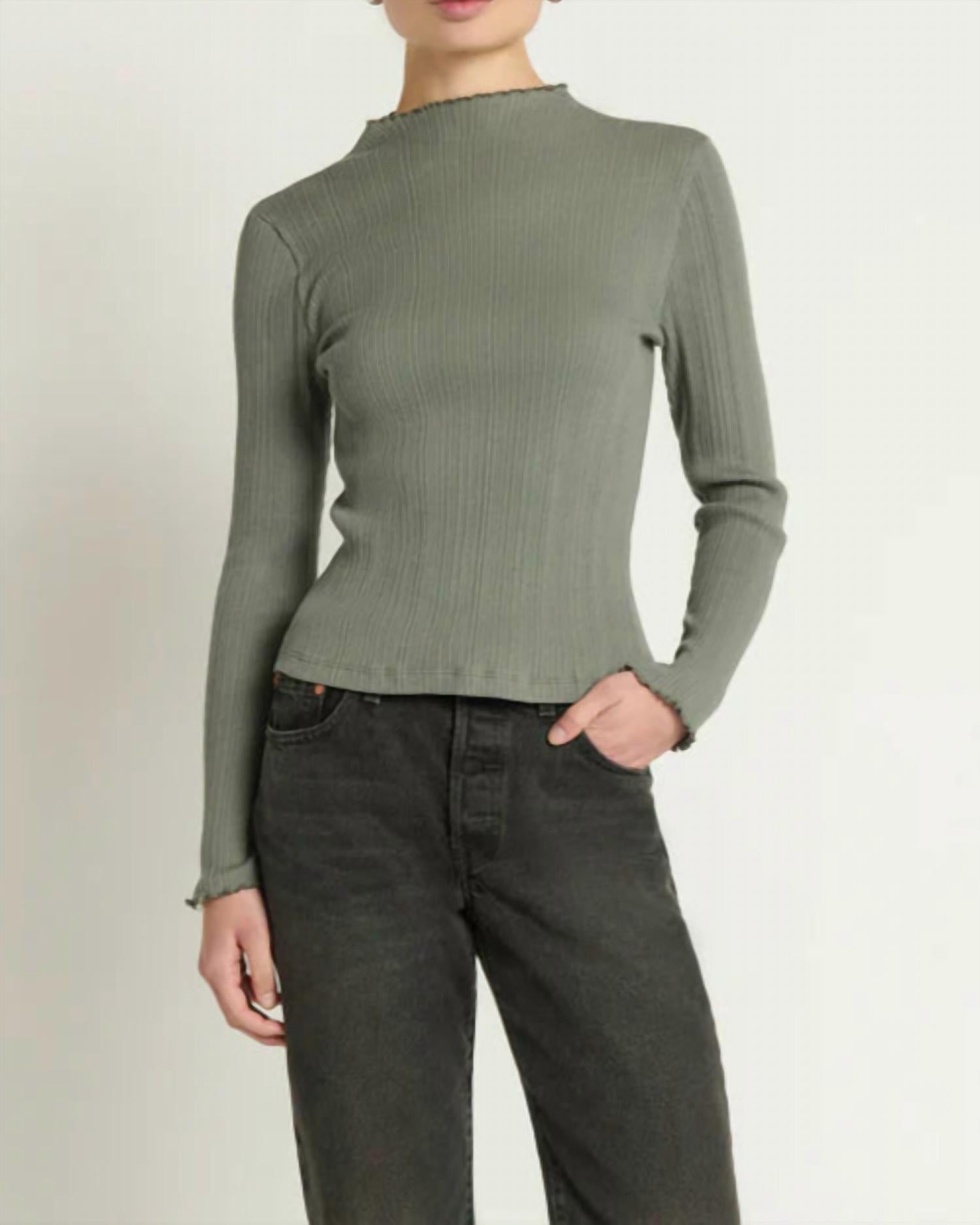 Nation LTD Brenna Mock Neck Top in castor grey 1 - women's long sleeve top