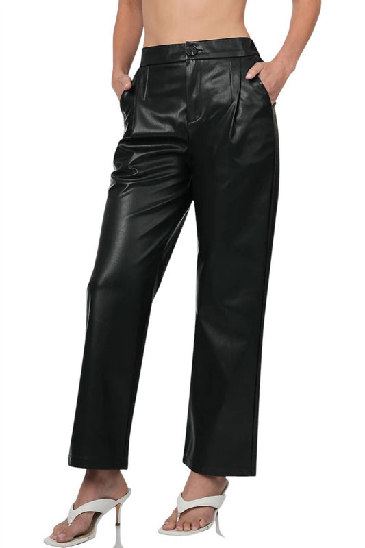 42Pops - High Waist Faux Leather Pants With Pockets