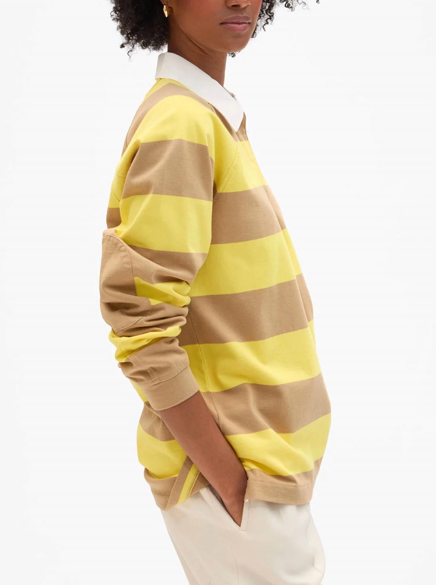 Clare V. Le Rugby Top in khaki bright yellow - women's long sleeve top - detail view