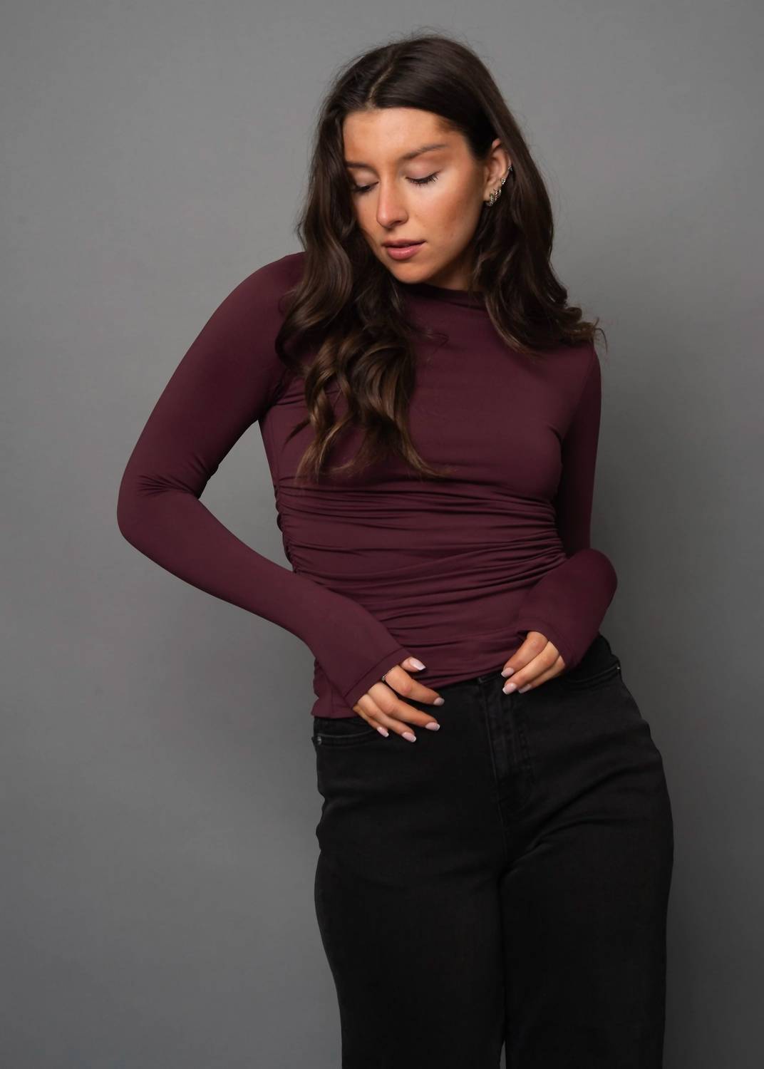 Rd Style - Funnel Neck Ruched Top