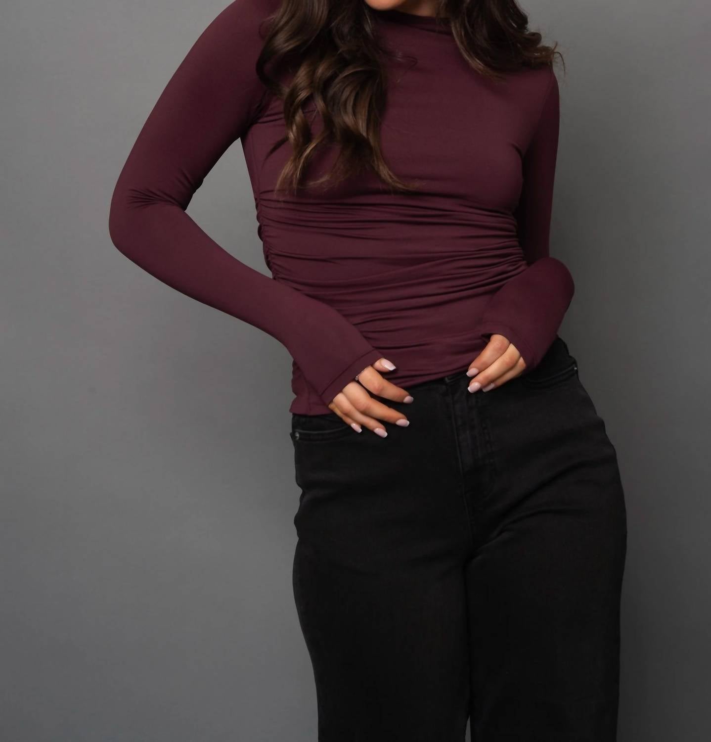Rd Style - Funnel Neck Ruched Top