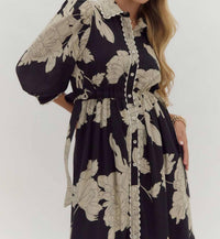 Entro - Floral Print Collared Midi Dress