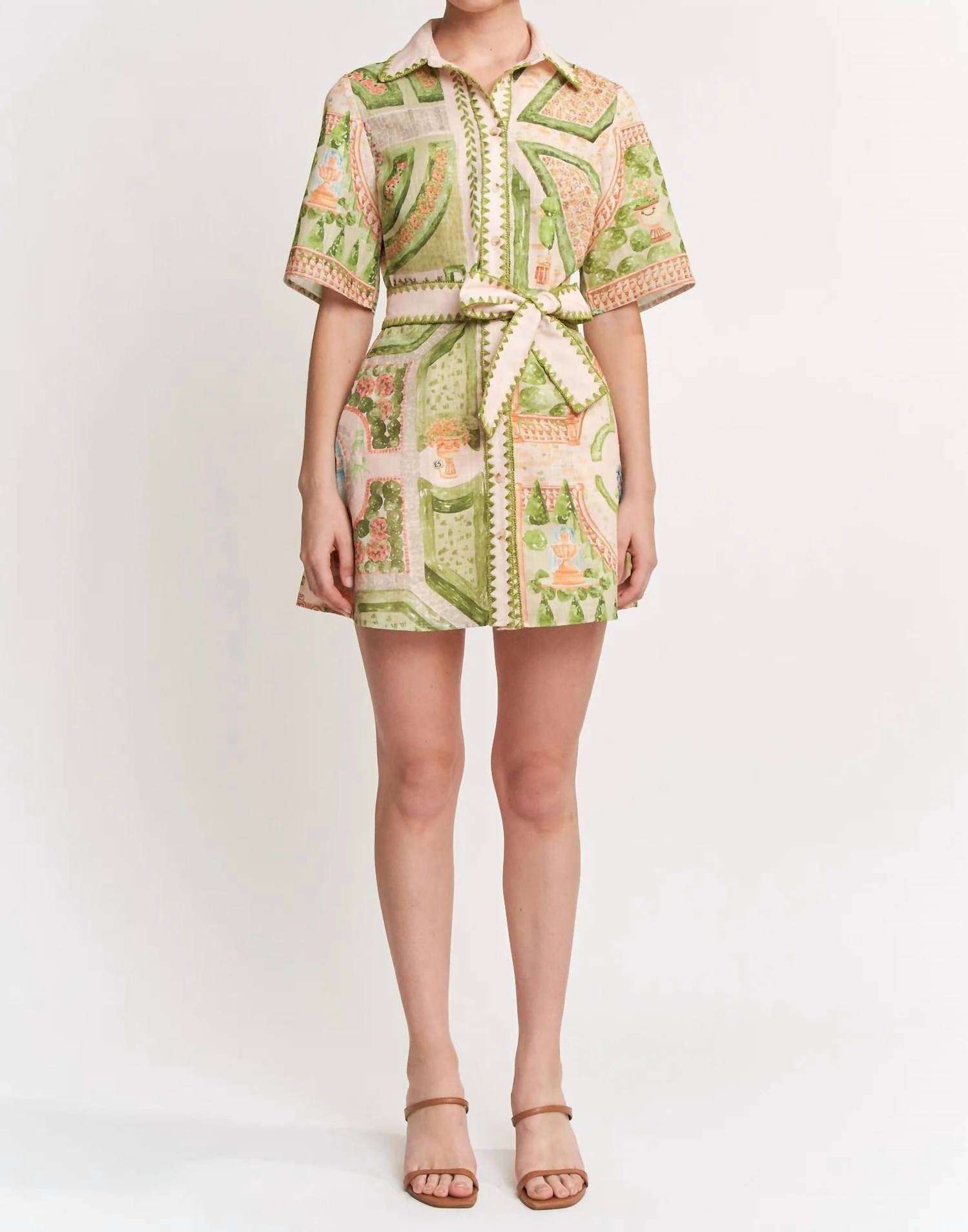 En Saison Sariyah Mini Shirt Dress in ivory olive multi - women's dress