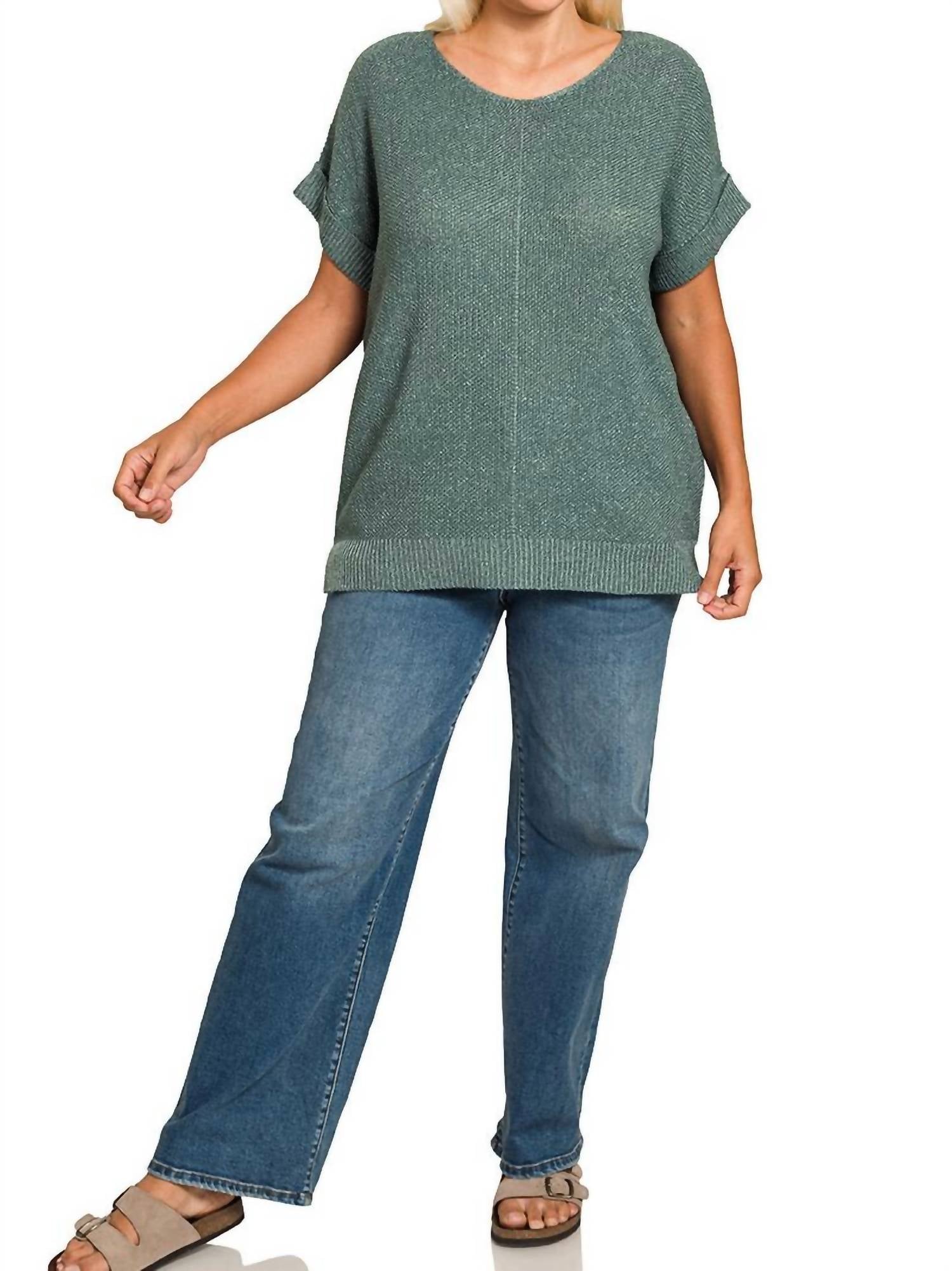 Zenana - Centre Seam Short Sleeves Knit Top