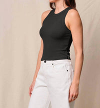 Stateside - Fine 2x1 Rib Cropped High Neck Tank Top