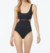 MICHAEL KORS Zip Trim Cutout One Piece Swimsuit in black - women's swimwear