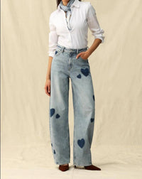 Bayeas - Women's Rosalind Heart Detail High Rise Barrel Jeans