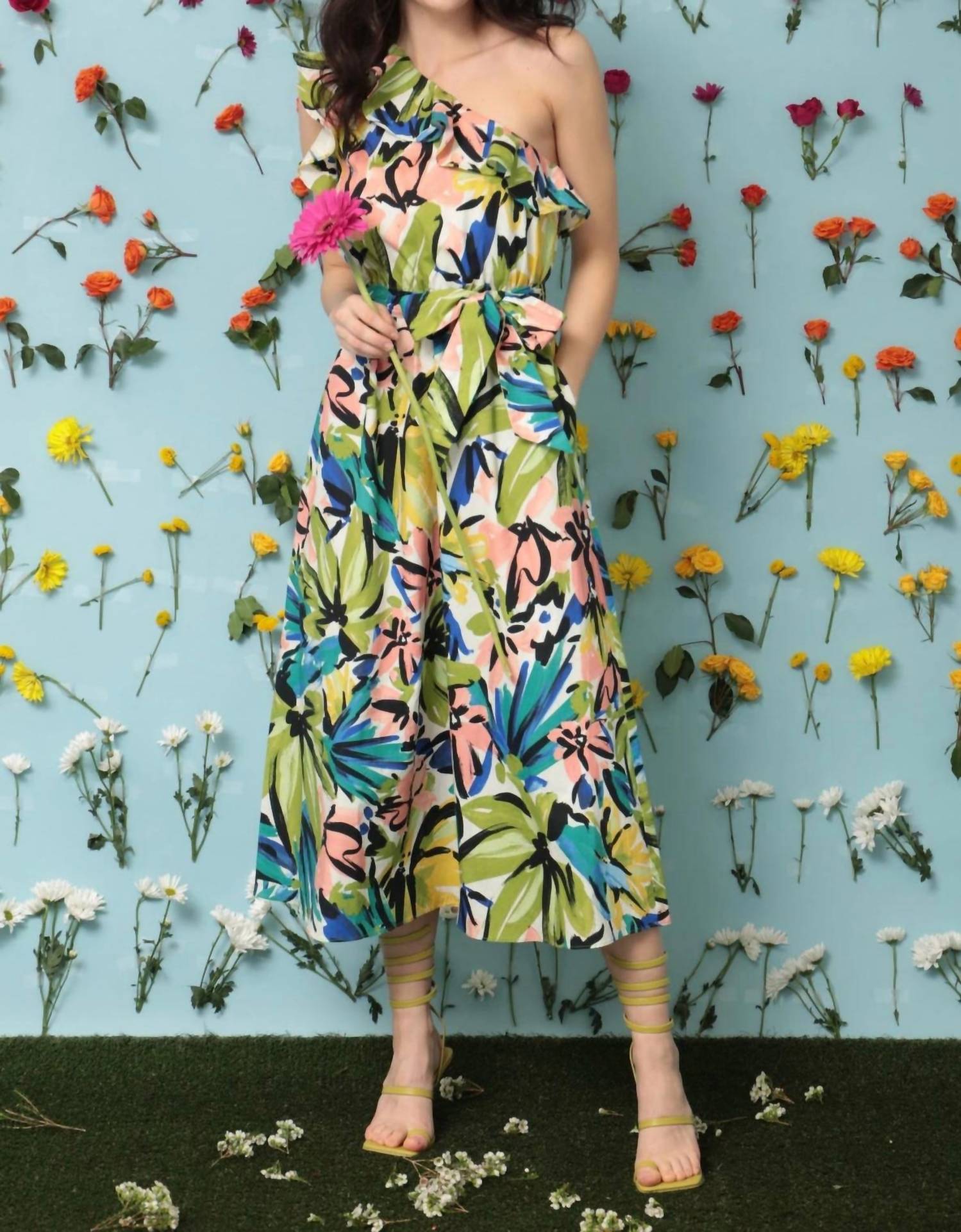Donna Morgan - Floral One Shoulder Midi Dress