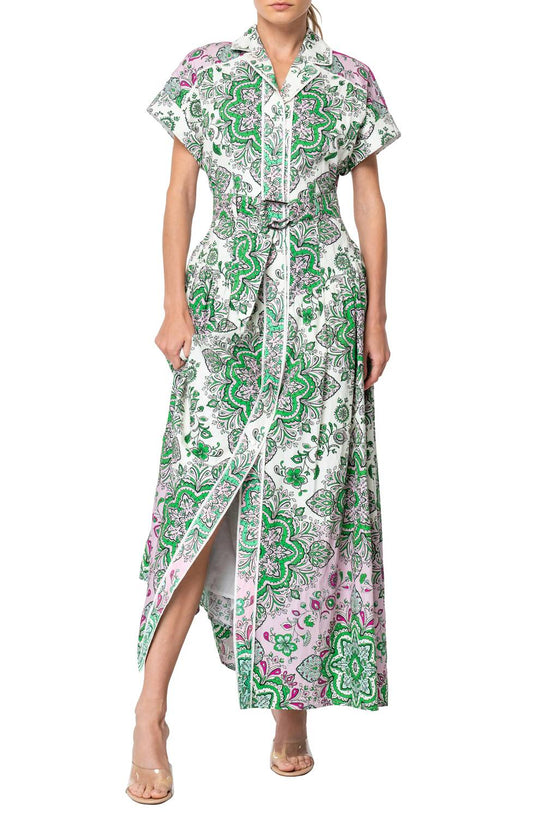 Ciebon - Rosalyn Engineered Floral Printed Midi Shirt Dress