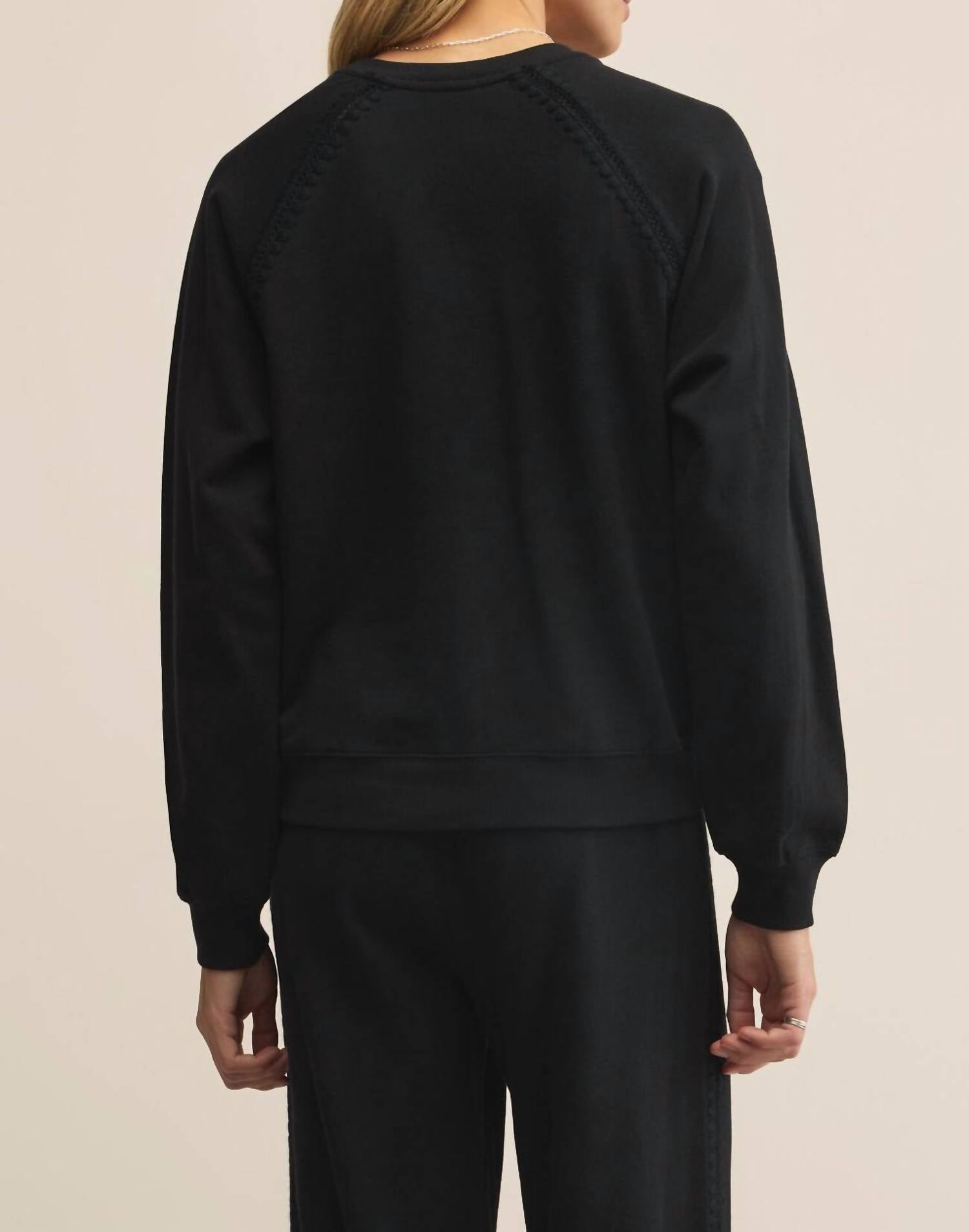 Z Supply All Around French Terry Sweatshirt in black - women's top - detail view