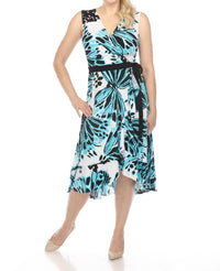 Joseph Ribkoff - Butterfly Print Faux Wrap Hi-low Midi Dress
