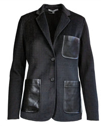 Elliott Lauren Women's Knit Sleeves Vegan Leather Blazer in black - women's jacket - detail view