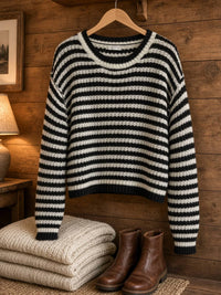 Sweet Generis - Women's Stripe Sweater Crop Pullover