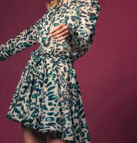 THE SHIRT Jenica Mini Dress in green leopard - women's dress - alternate view