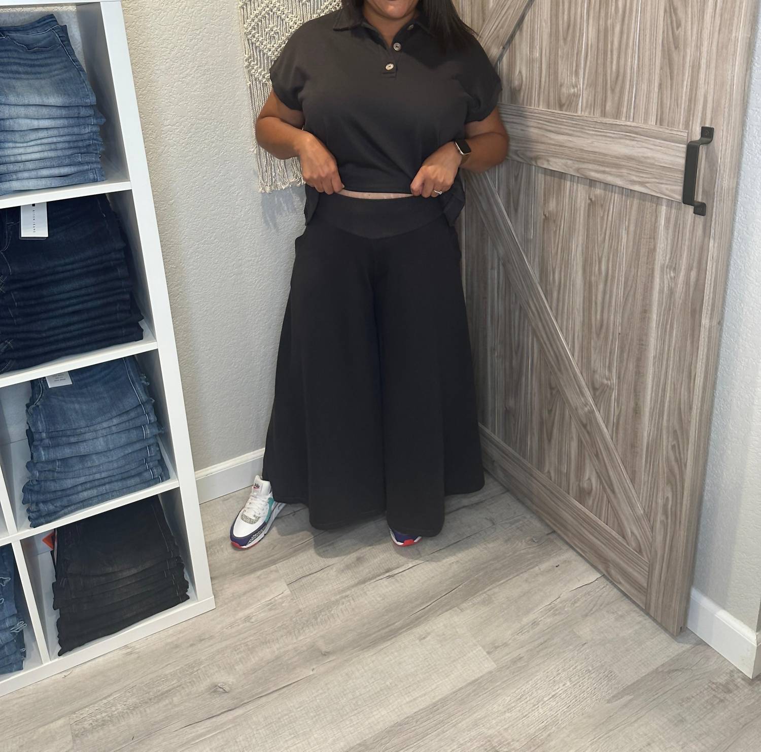 Ces Femme - Distressed Top And Wide Leg Pants Matching Set