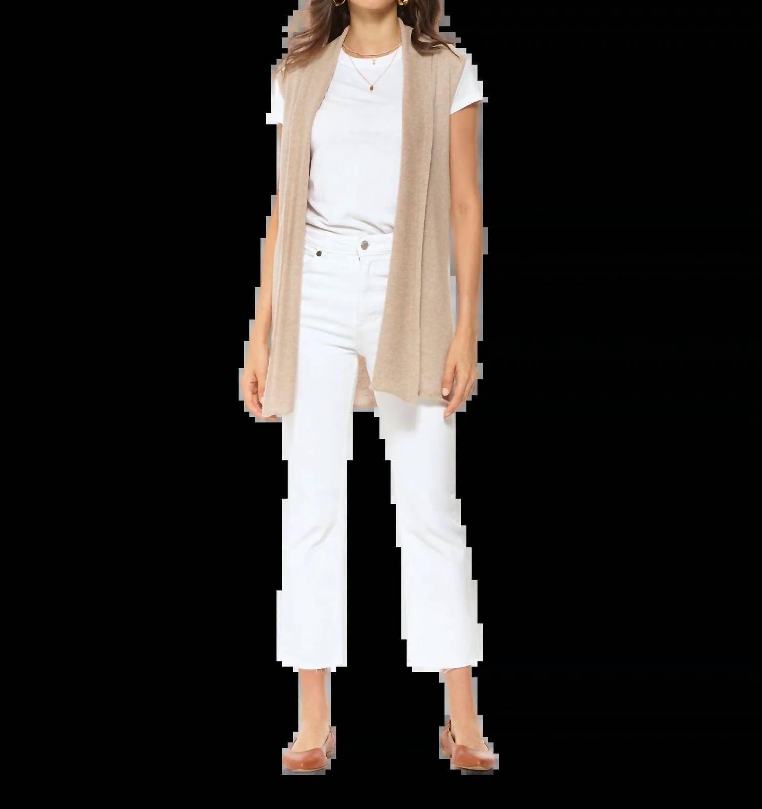 Monticelli Cashmere - Women's Pure Cashmere Sleeveless Long Open Front Cardigan