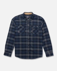 Salty Crew Fathom Tech Flannel Shirt in navy khaki - men's long sleeve top - detail view