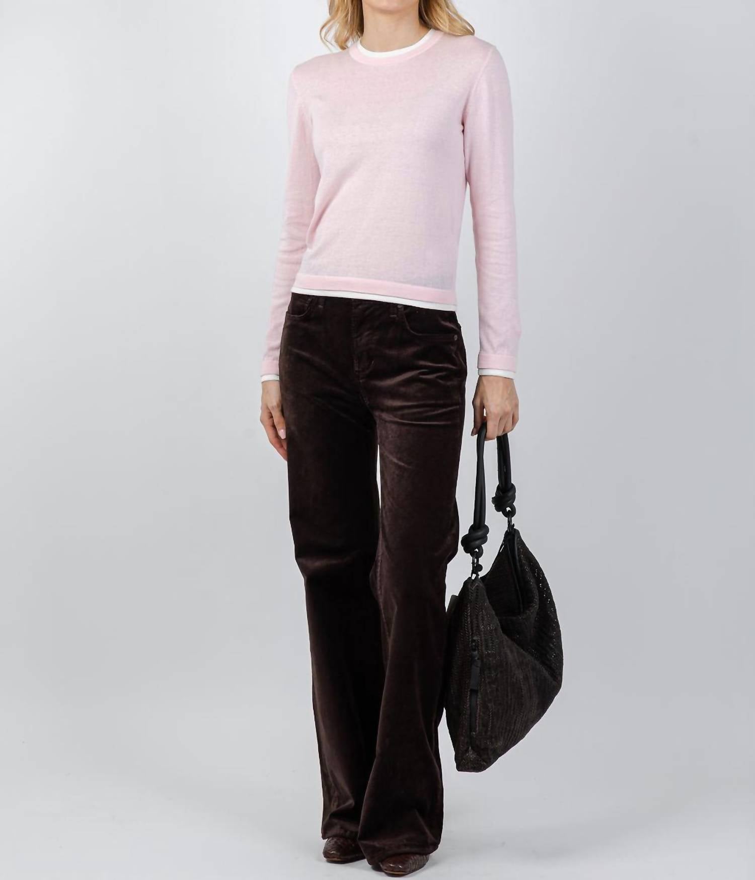 Brodie Cashmere - Double Contrast Trim Crew Sweater