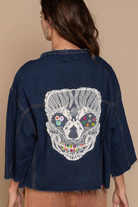 Pol - SKELETON EMBROIDERY DENIM JACKET