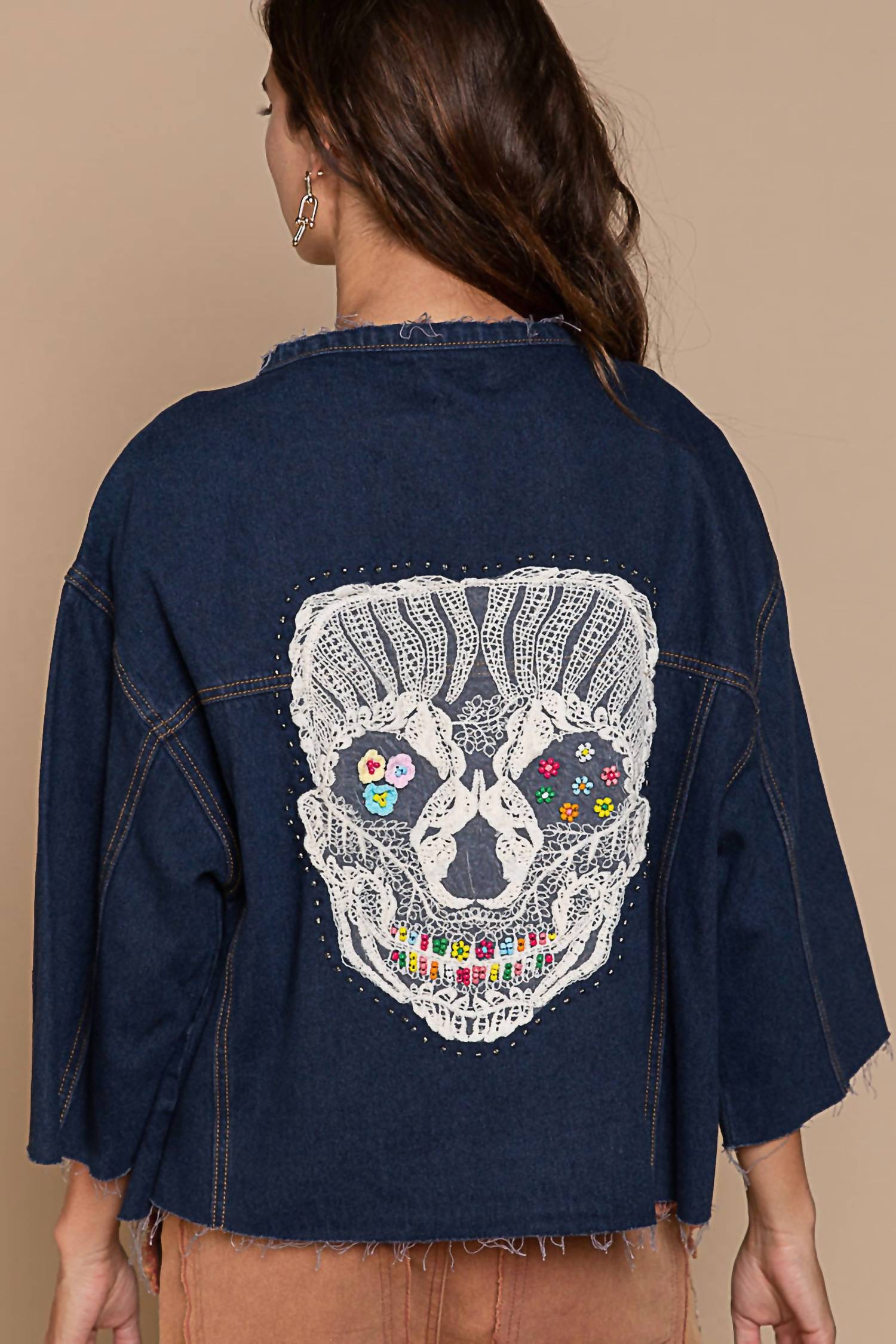 Pol - SKELETON EMBROIDERY DENIM JACKET