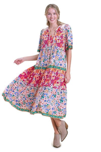 Umgee - Mix Floral Print Tiered Dress