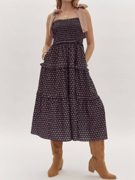 Entro - Floral Print Self Tie Midi Dress