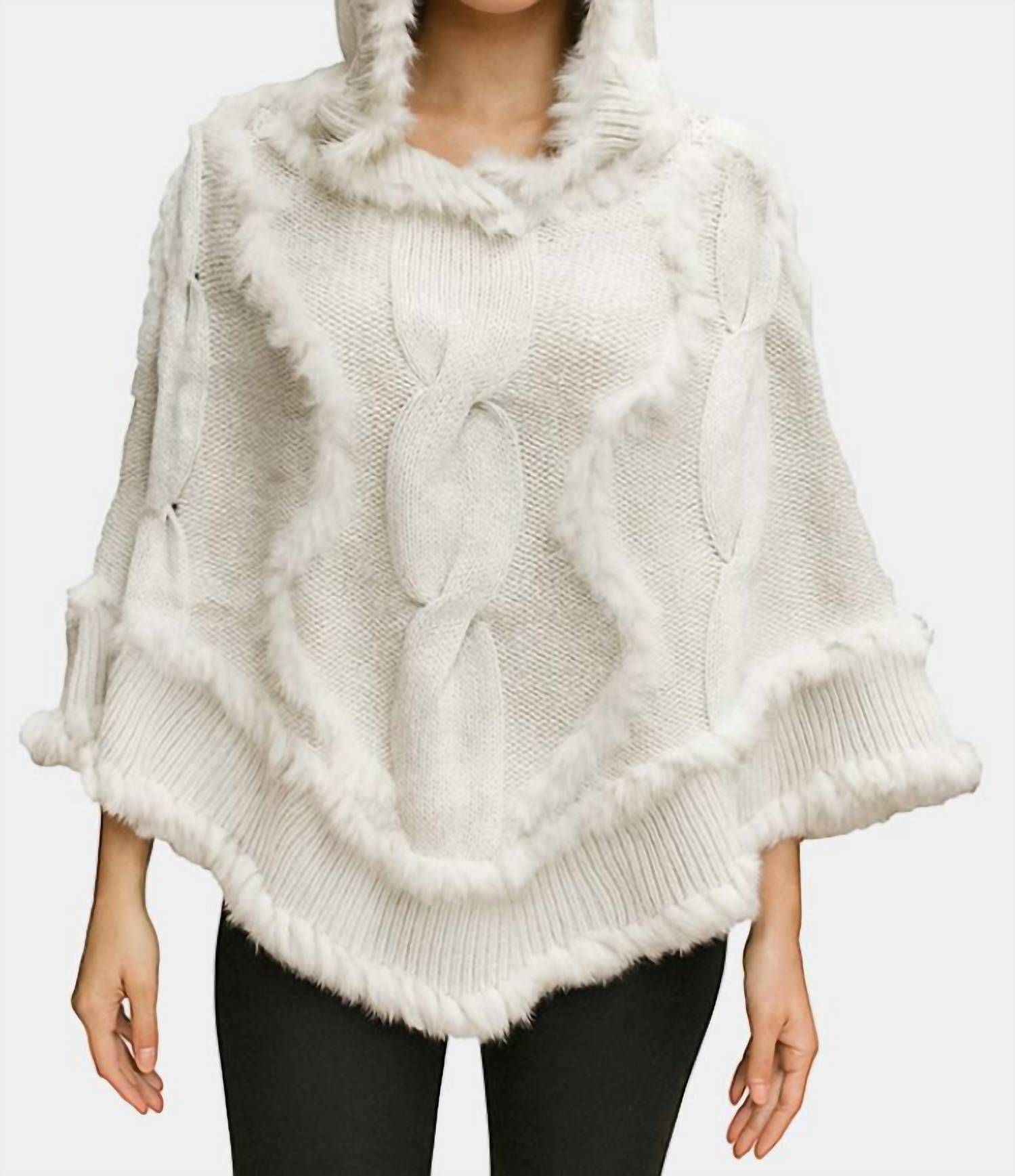 Wona Trading - Cable Fur Poncho Hoodie