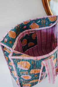 Crowned Free - Women's Flower Garden Quilted Market Bag