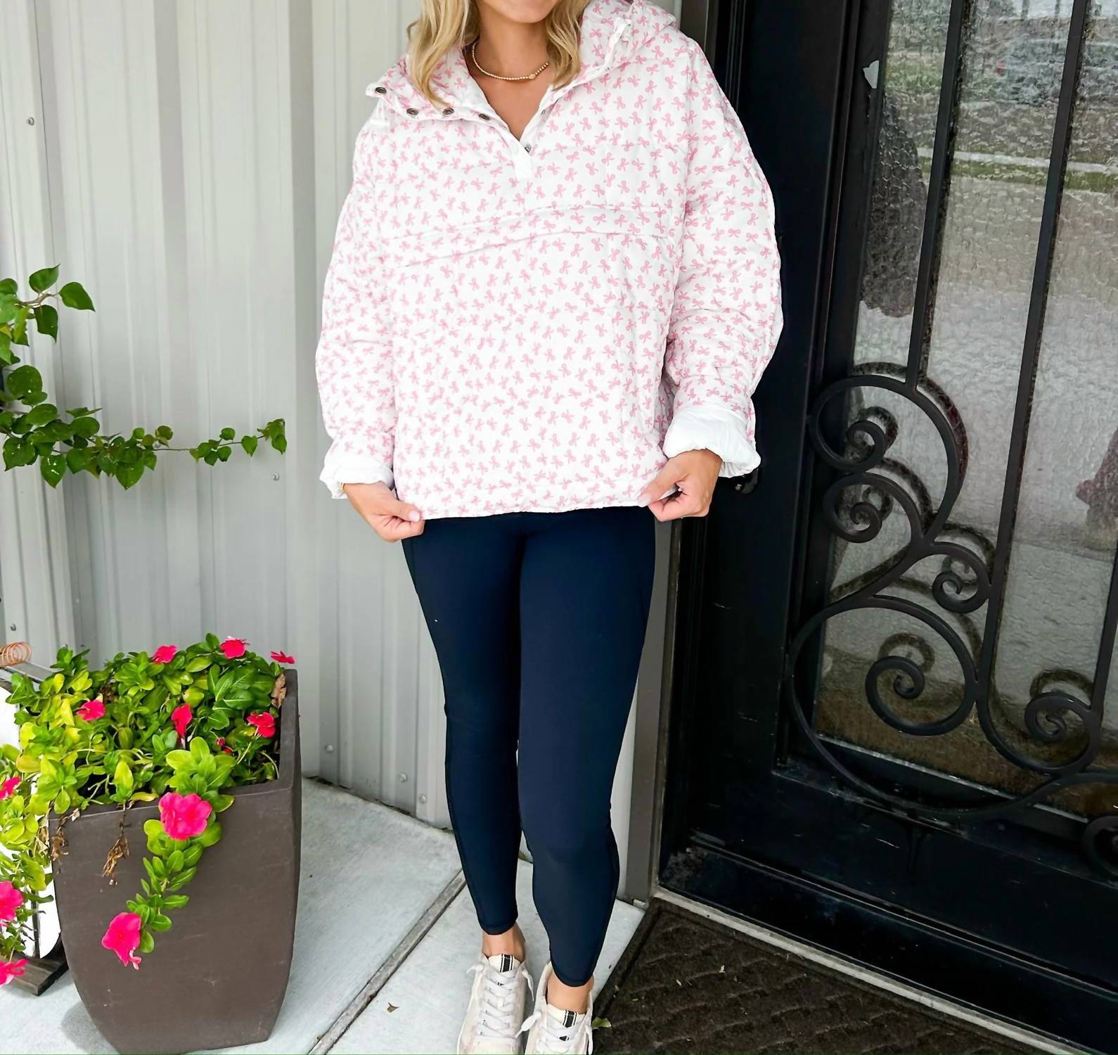 Peach Love - Bow Pullover Puffer Jacket