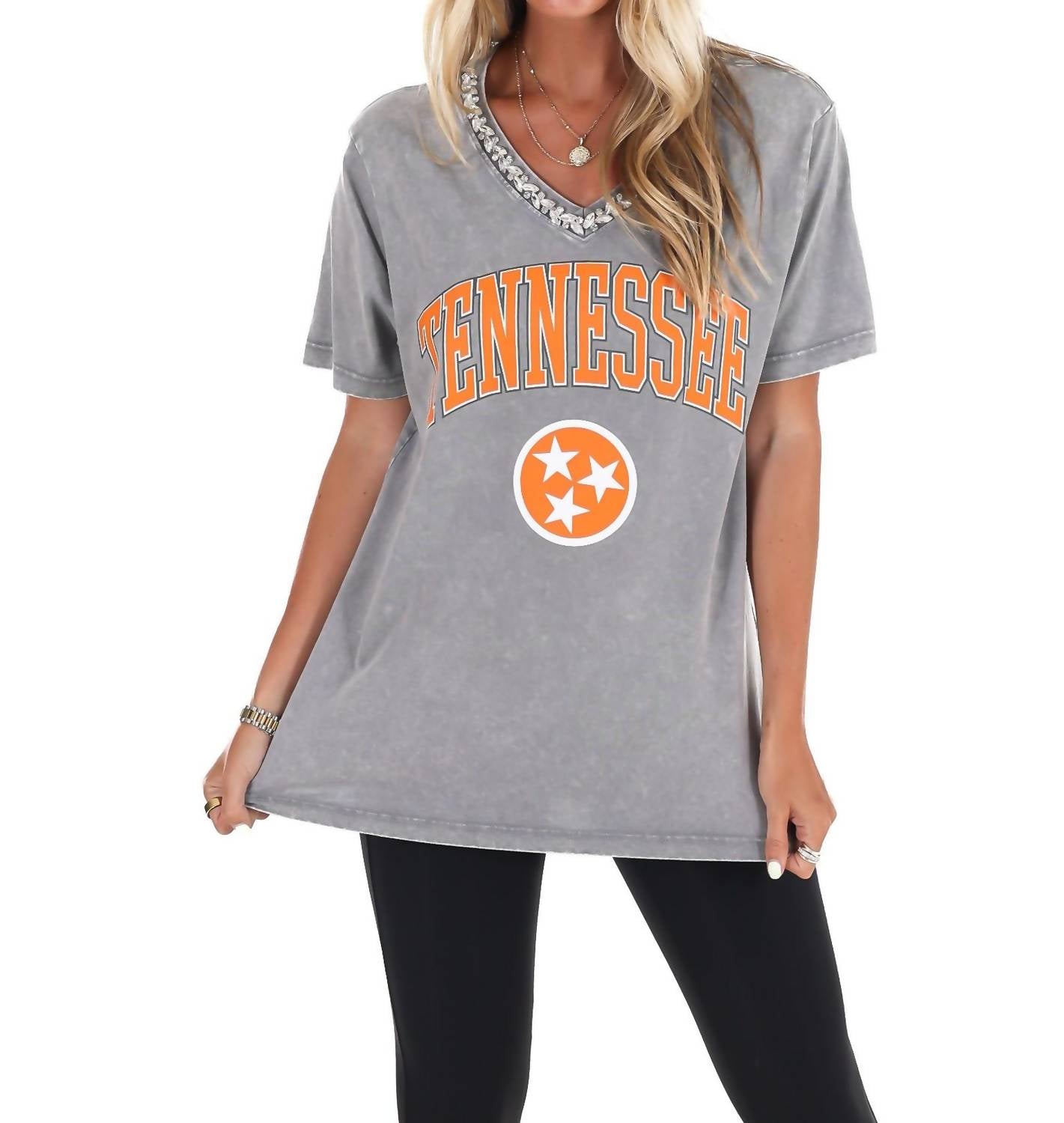 Gameday Couture - Jeweled Rhinestone V-neck Tee
