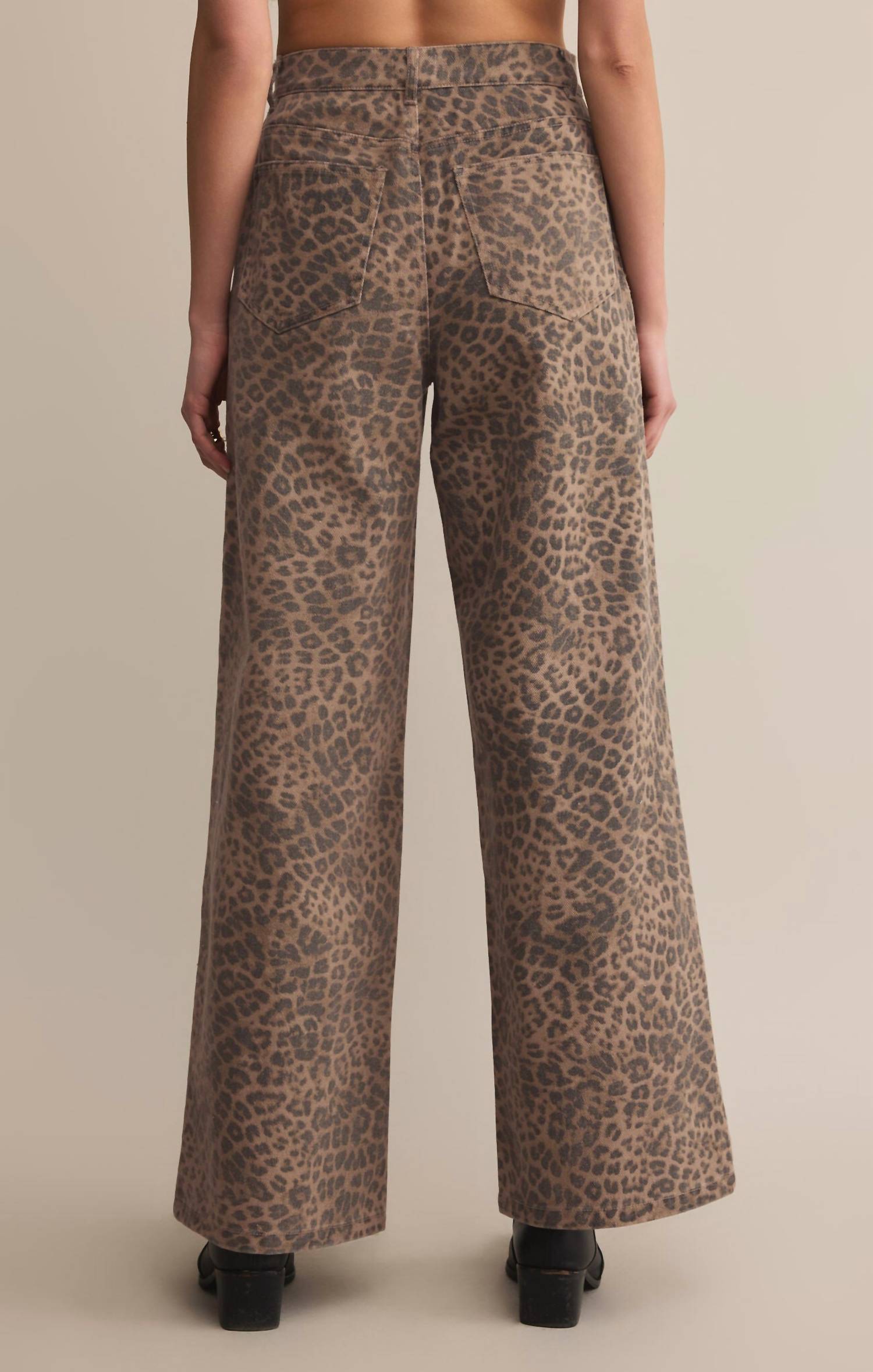 Z Supply Marli Denim Leopard Pant in desert tan 3 - women's pants - detail view