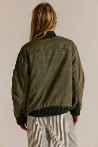 Free People We The Free Jax Washed Bomber Jacket in olive - women's jacket - alternate view