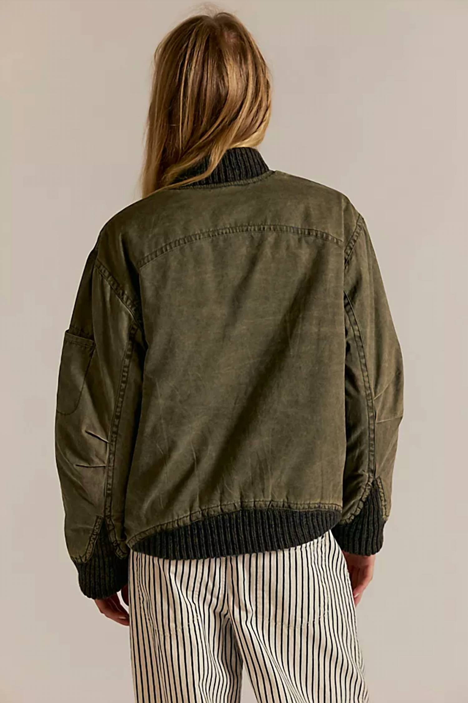 Free People We The Free Jax Washed Bomber Jacket in olive - women's jacket - alternate view