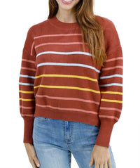 Grace and Lace Crew Neck Striped Sweater in terracotta stripe - women's sweater