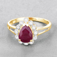 Diana M Jewels Women's Pear Natural Ruby Fashion Ring (1.31 Ct) - Petite in 14k yellow gold - women's jewelry - detail view