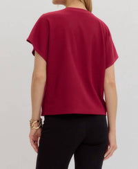 Entro - Crew Neck Gold Button Pullover Blouse