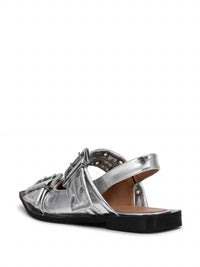Ganni - Women's Feminine Buckle Ballerina Metallic Sandals