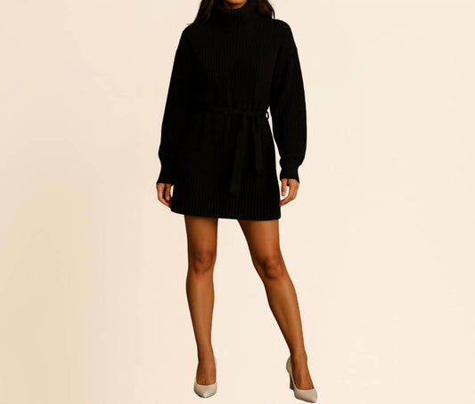 Crescent - Turtleneck Sweater Dress with Waist Tie