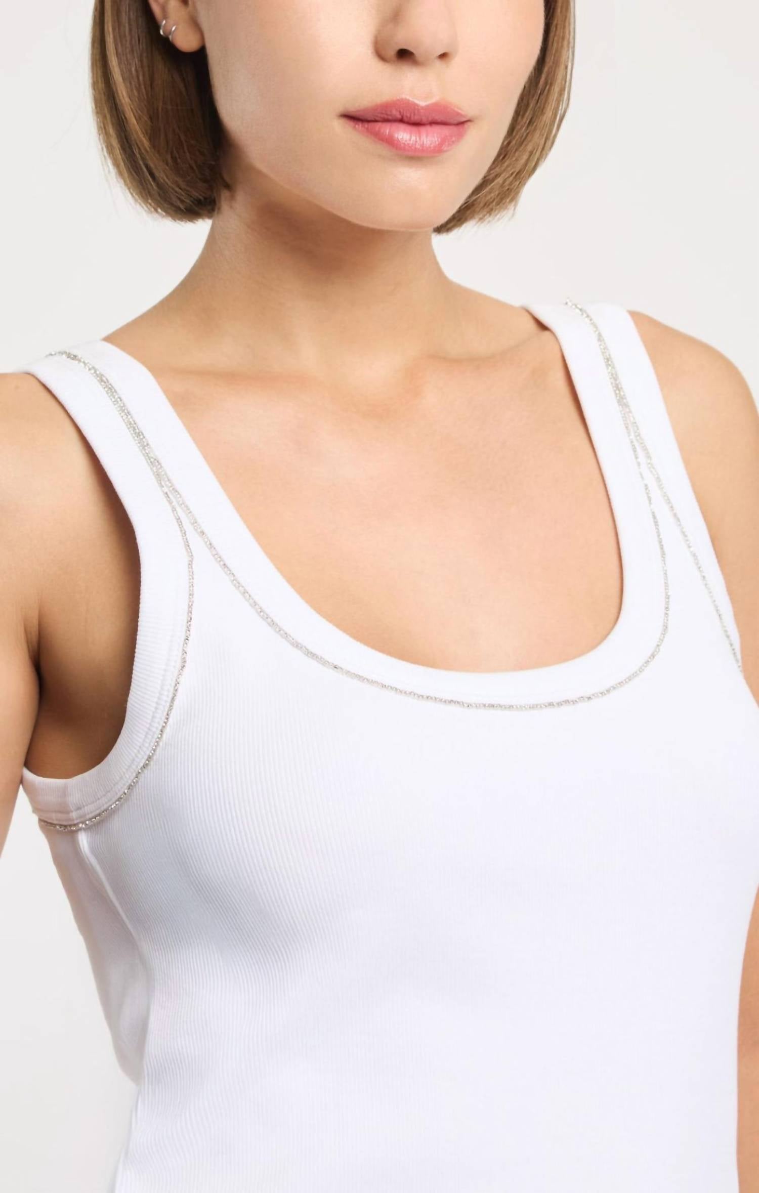 cinq a sept Wilma Embellished Stitch Tank Top in white - women's tank top - view 6