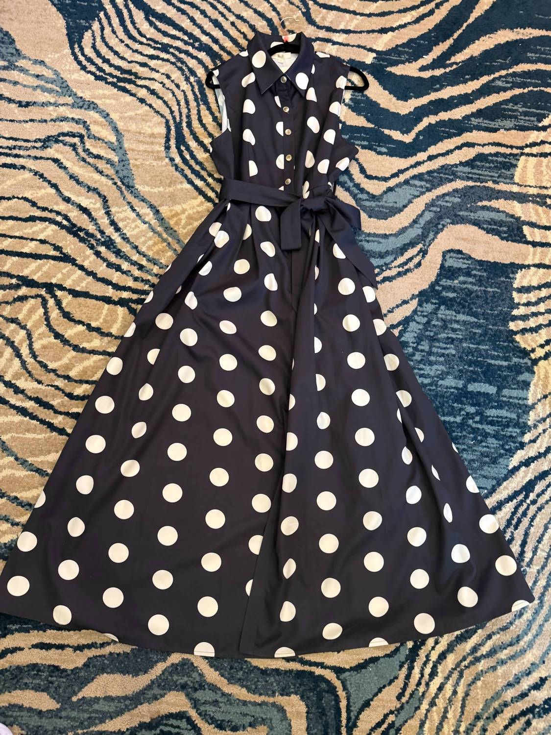 Jade By Jane - Polka Dot Button Down Belted Sleeveless Shirt Dress