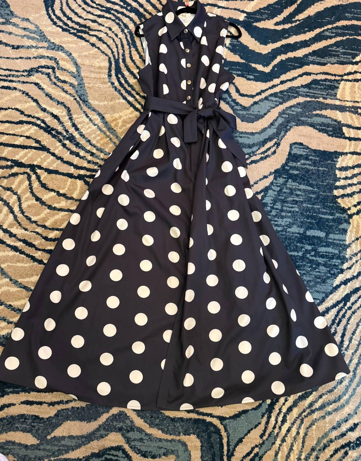 Jade By Jane - Polka Dot Button Down Belted Sleeveless Shirt Dress