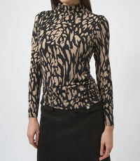 Joseph Ribkoff Mock Neck Long Sleeves Fitted Top in black multi - women's long sleeve top