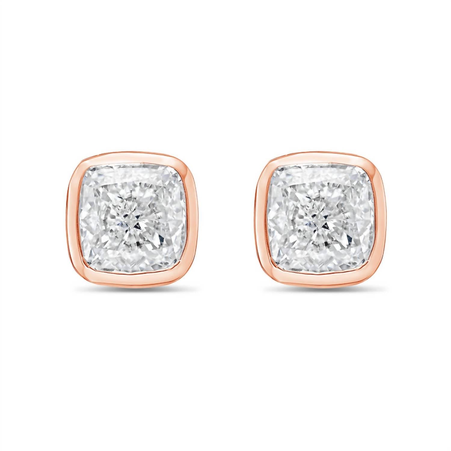 Diana M Jewels - Women's Cushion Cut Studs In A Bezel Setting Earrings (2.50 Ct)