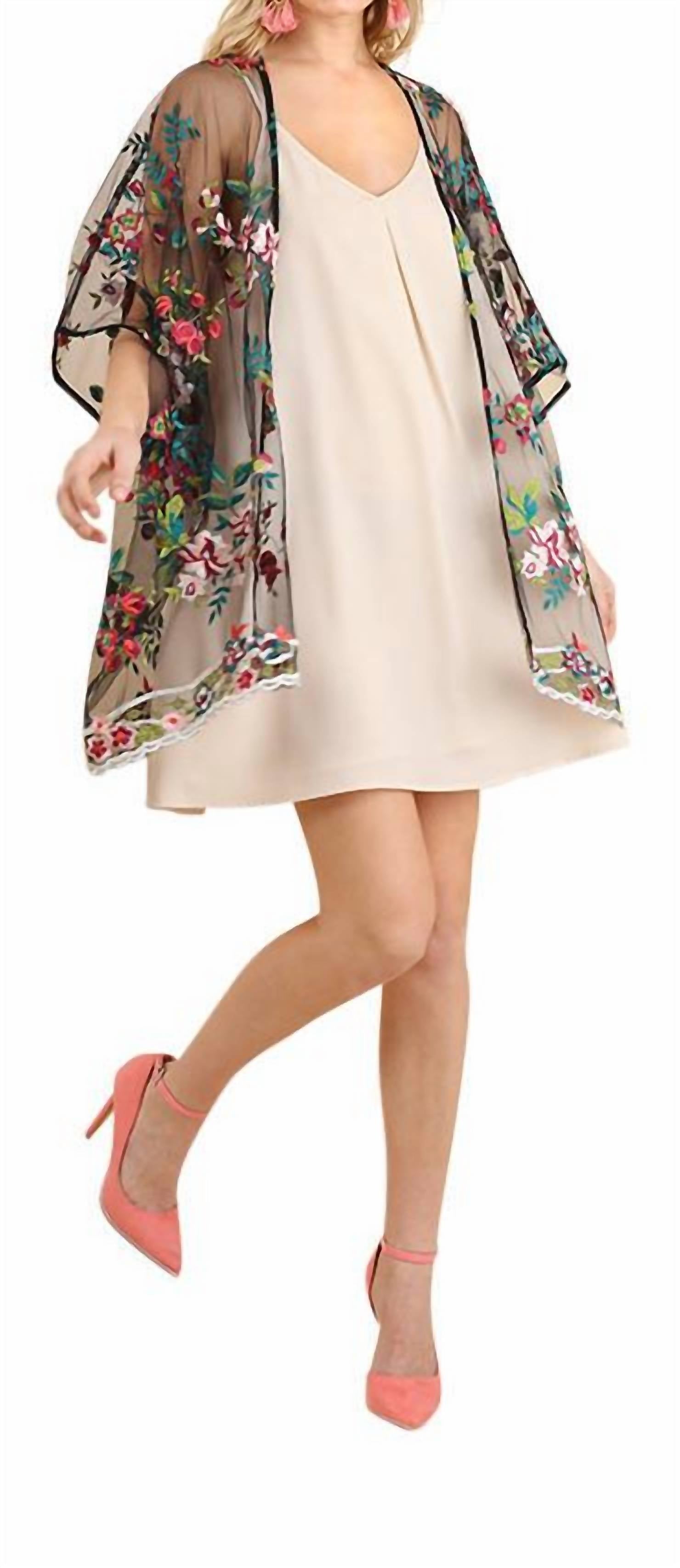 Umgee - Floral Embroidered Sheer Mesh Kimono