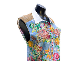 Aratta - Silent Journey Floral Embroidered Sleeveless Button-down Shirt